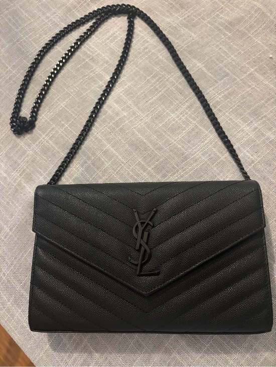 Saint Laurent Handbags - Yves Saint Laurent Black Quilted Leather Chain Wallet YSL
